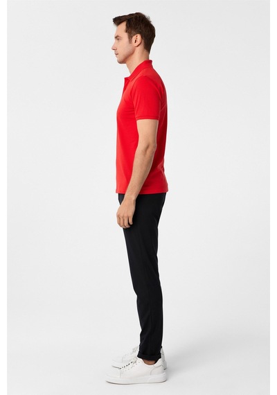 Süvari Kırmızı Slim Fit Armürlü Polo Yaka Tişört Kırmızı