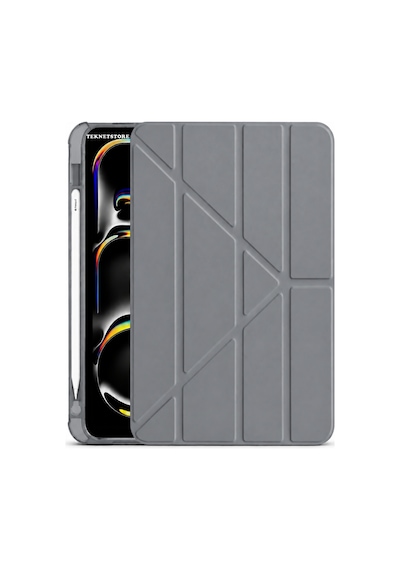 Ipad Pro 13 Inç 2024 M4 Kılıf Kalem Şarj Bölmeli Stadlı Uyku Modlu Arkası Silikon Akıllı Case Space Grey
