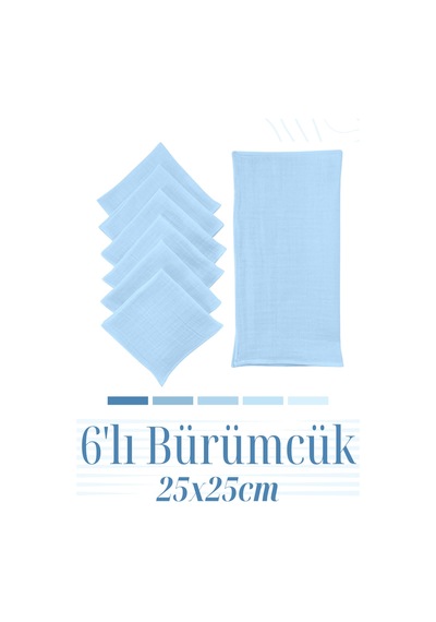 Bürümcük 25x25cm Bebek Ağız Bezi Ter Bezi 6'lı Mavi
