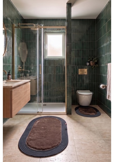 Banyo Paspası Takımı 60x100+40x60 Cm Düz Mouss Kahve & Antrasit Gri