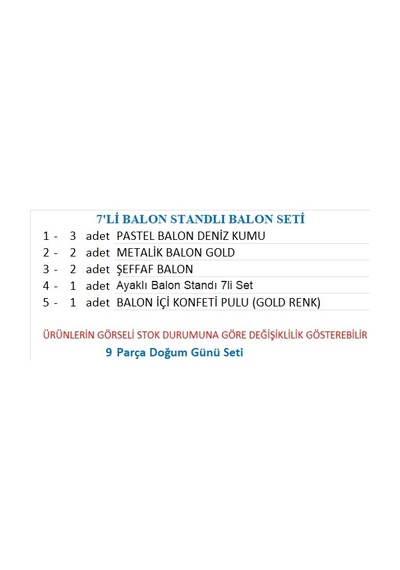 Ayaklı Balon Standı 7li Set, Toplam 7 Adet Gold, Deniz Kumu, Şeffaf Balon Seti Çok Renkli