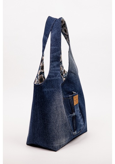 Fabric Craft Bag Omuz Çanta Pamuk Denim Lazer Efekt Yıkamalı Kot Lacivert