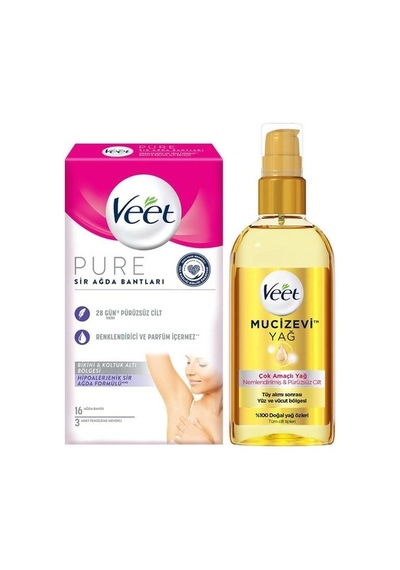 Veet Mucizevi Yağ Nemlendirici 100 ML + Pure Hipoalerjenik Bikini & Koltuk Altı Bölgesi Sir Ağda Bandı 16'lı