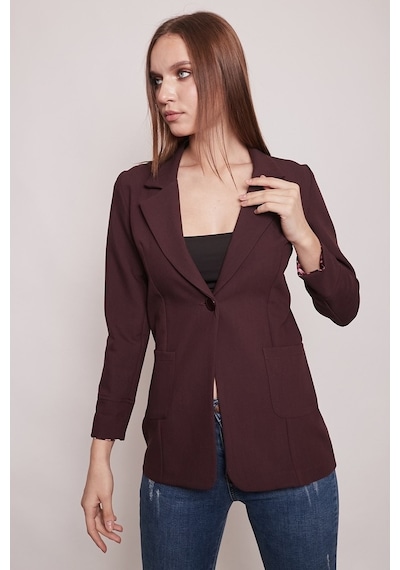 Jument Yakalı Cepli Uzun Kol Katlamalı Blazer Kumaş Ceket-Mürdüm