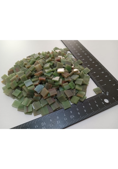 Yeşil Kahve Kare Vitray Cam Mozaik Taşı - Sanatsal Mozaik İçin Yaklaşık 10 X 10 Mm
