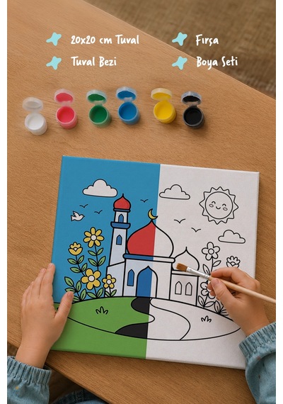 Çiçekli Yol Ve Cami Şövalesiz Boya Seti 20x20
