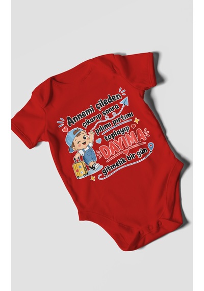 Morivokids Anneye Ve Dayıya Özel Kısa Kollu Bebek Body %100 Pamuk Zbn153-kk Kırmızı