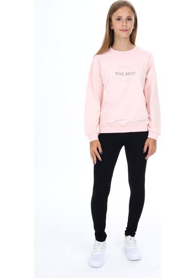 Toontoy Kız Çocuk 2'li Takım Baskılı Bisiklet Yaka Düşük Omuz Sweatshirt & Basic Düz Tayt Pudra Toontoy Kız Çocuk 2'li Takım Baskılı Bisiklet Yaka Düşük Omuz Sweatshirt & Basic Düz Tayt Pudra