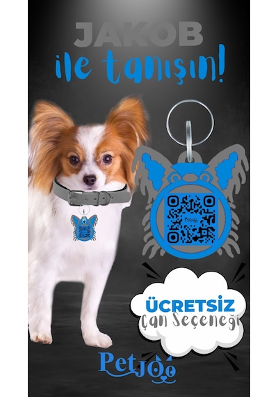 Petjoo 8.Jakob Mavi-Gri Qr'lı Köpek Künyesi