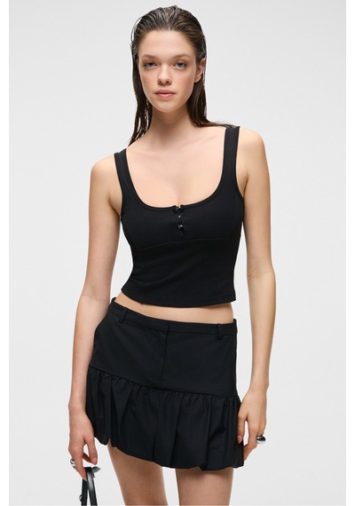 ETHIQUET A YONA Kadın Slim Fit U Yaka Siyah Atlet
