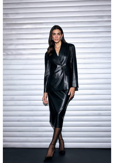 Defacto Fıtted Suni Deri Blazer Ceket G7819ax26spbk81 Siyah-bk81