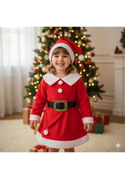 Krm Bebe Noel Kız Çocuk Elbise Kırmızı