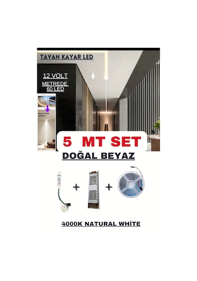 Tavan Akışkan Piksel Kayar Led Sistemi 12 Volt Kit / 5 Metre /4000k Doğal Beyaz