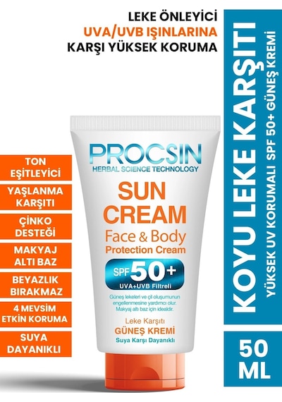 Procsin Koyu Leke Karşıtı Yüksek Uv Korumalı Güneş Kremi SPF 50+ 50 ML