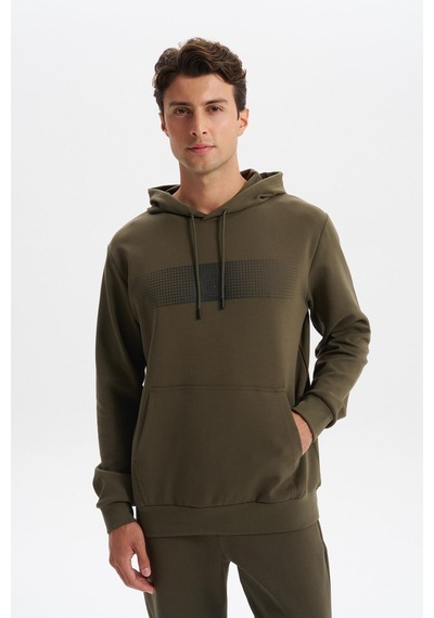 AR-MA Arma Erkek Slim Fit Baskılı Kapüşonlu Kanguru Cepli Interlok Sweatshirt %80 Pamuk %14 Polyester %6 Elastane K30254685202 Haki