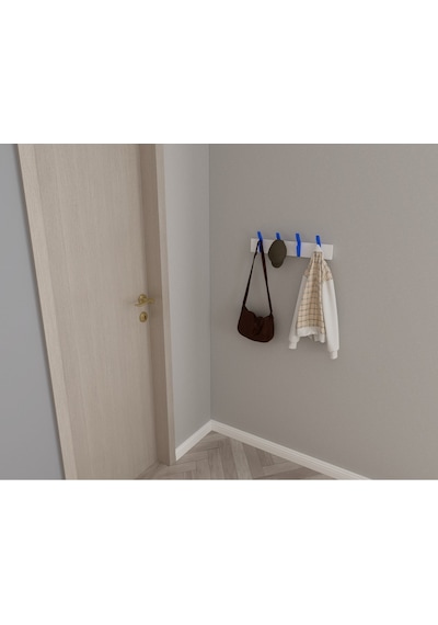 Hepsi3boyutlu Modern Duvar & Kapı Kanca Askılık - 4 Adet Mavi Kanca Askılık - Model No : 3 Mavi