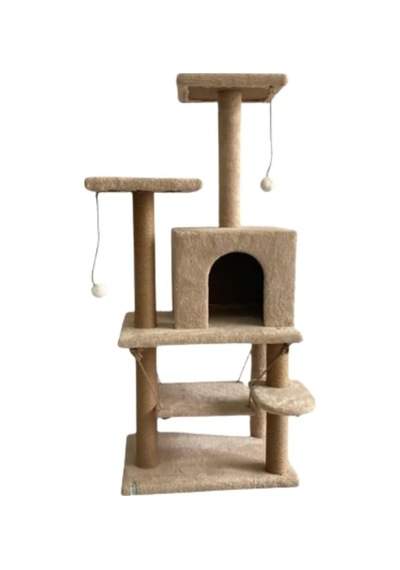 Pet Y01 Kedi Tırmalama Oyun Evi Salıncaklı Yuvalı Lüks Bej