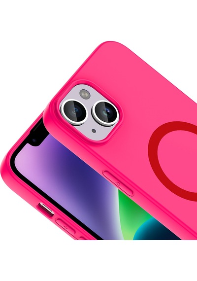 Maks Technology iPhone Uyumlu 14 Kılıf M-safe Şarj Özellikli Mkst Aris Silikon Kapak - Koyu Pembe