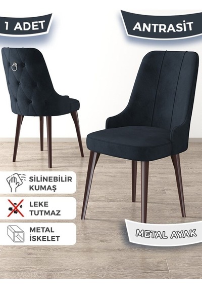 Canisa Newa Serisi, 1.sınıf Babyface Kumaş Kahve Metal Ayaklı Gümüş Halkalı, 6 Adet Antrasit Sandalye Sandalye Antrasit Ayakları Kahve