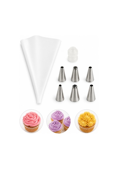 Krema Sıkma Torbası Seti 7 Li Pasta, Cupcake Ve Kurabiye Süsleme Aparatı Beyaz