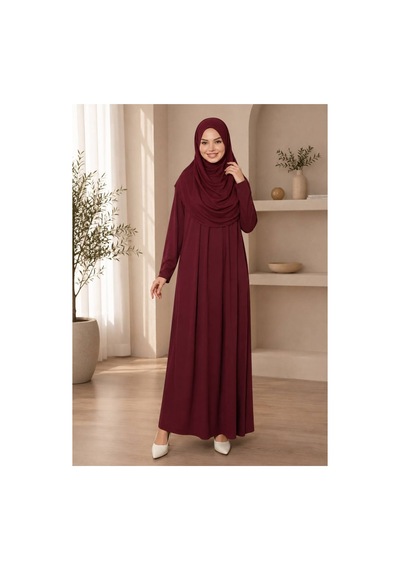 Öners Tek Parça Boydan Namaz Elbisesi Bordo Bordo