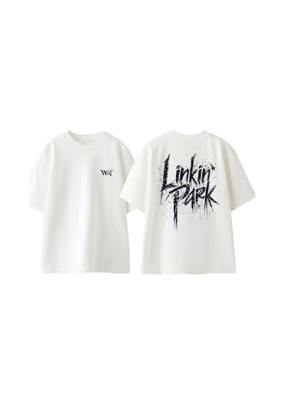 Thewert Linkin Park Yazı Tasarım Sırt Baskılı Pamuk Beyaz Oversize T-shirt