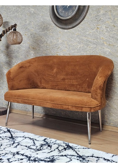 Zafir İkili Teddy Krom Kaplama Sivriltme Ayak Çay Seti Koltuk İkili Berjer , Balkon, Salon, Ofis Kiremit