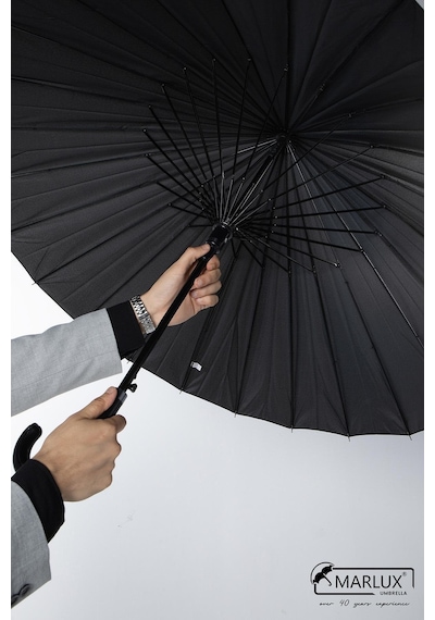 Marlux Siyah Baston 24 Fiber Tel Hakiki Deri Saplı Ultra Premium Protokol Şemsiye M21mar1024r001 60709598 Siyah