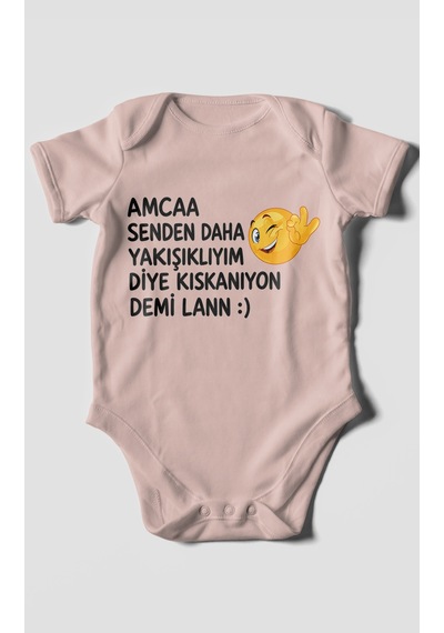 Morivokids Amaa Senden Daha Yazılı Kısa Kollu Bebek Body %100 Pamuk Pastel Pembe