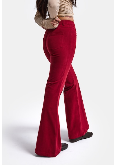 Kadın Bordo Flare Fit Pürüzsüz Dokulu Esnek Velvet Kadife Kumaş Pantolon
