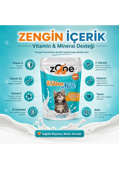 Zooe Kitten Milk Yavru Kedi Süt Tozu 200 G - Kitten Milk Kedi Sütü - Anne Sütü Takviyesi - Taurin Vitamin Mineral İçeren Yavru Kedi Maması - Replacer For Kittens Anne Sütü