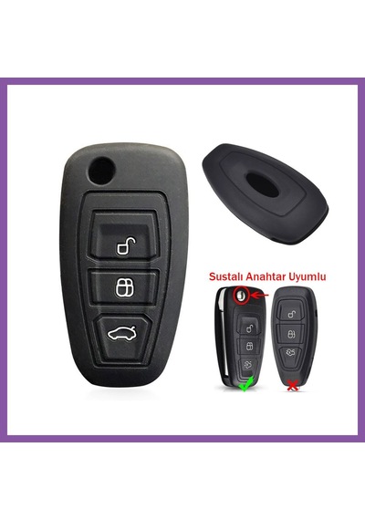 Bezos Ford Focus Mondeo Fiesta Kuga Katlanır Anahtar Uyumlu Silikon Oto Anahtar Kumanda Kabı Kılıf Siyah Bzoshb