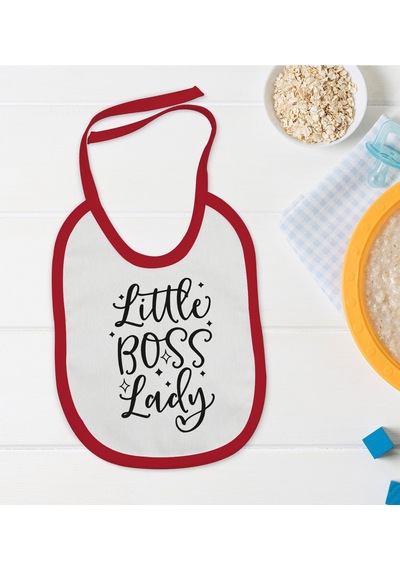 BK Kids Little Boss Lady Tasarımlı Kırmızı Bebek Mama Önlüğü-1 Kırmızı