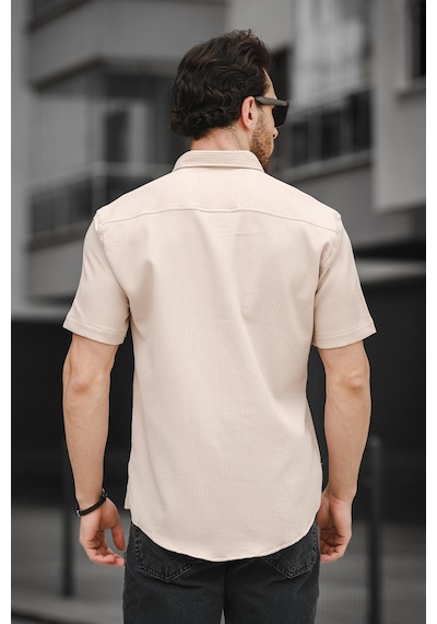 Trc 2808 Otoban Kumaş Slim Likralı Kısa Kol Erkek Gömlek 001