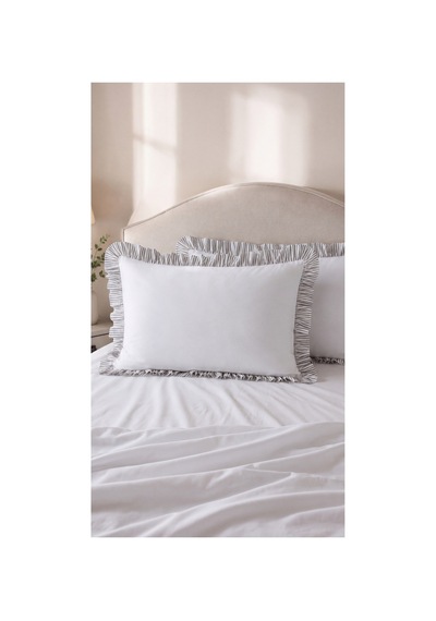 2'li Pamuklu Kumaş Çizgili Fırfırlı Yastık Kılıfı50x70 Cm Gri - 905308848 Gri