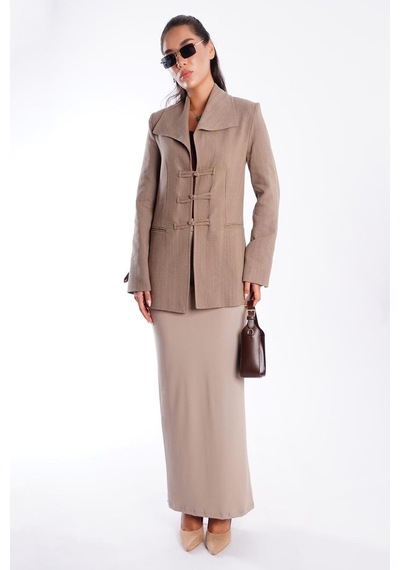 Vizon Bağlama Detaylı Blazer Kadın Ceket Mg2482 VİZON