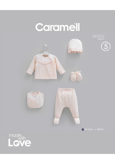Caramell Fashion Girl 5'li Hastane Çıkışı Zıbın Seti Somon renkli