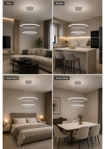 AvizeGO Ares 2'li Led Sarkıt Avize Beyaz Işık Gri