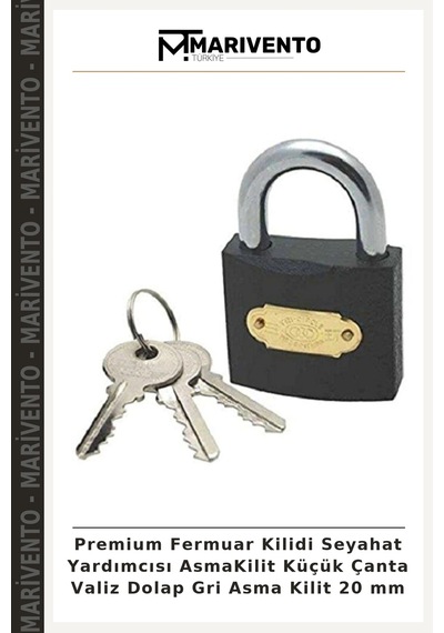 Premium Fermuar Kilidi Seyahat Yardımcısı Asmakilit Küçük Çanta Valiz Dolap Gri Asma Kilit 20 Mm