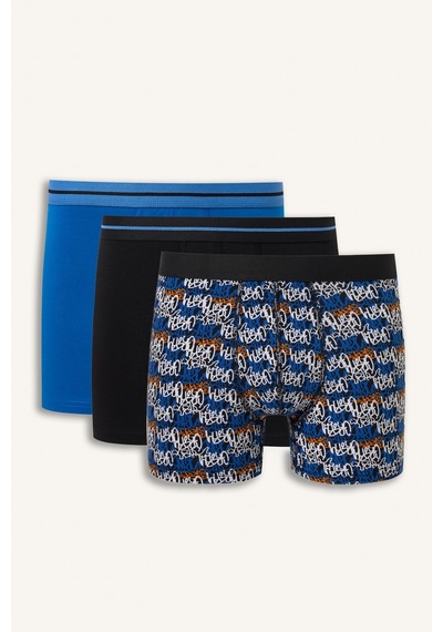 Defacto Regular Fit Grafiti Desenli Beli Lastikli 3lü Boxer I3323ax26aube333 Mavi-be333