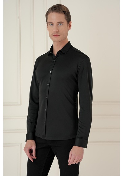 Efor G 1580 Slim Fit Siyah Klasik Gömlek Siyah