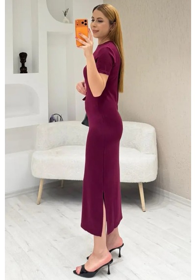 Fiolin Soft Touch Modal Kumaş Bağlamalı Elbise Bordo