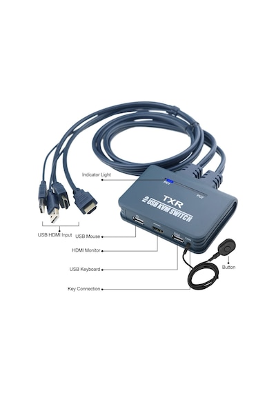 4732 HDMI KVM Switch 2 Port Usb Pc Tek Kasa Klavye Mouse Kontrol Çoklayıcı