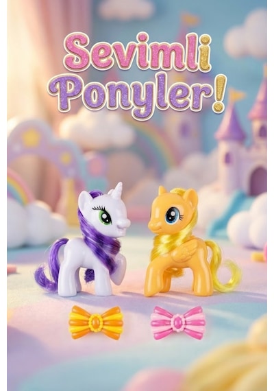 2'li Sevimli Pony Ve Unicorn Figür Oyuncak Seti - Tokalı Aksesuar Hediyeli