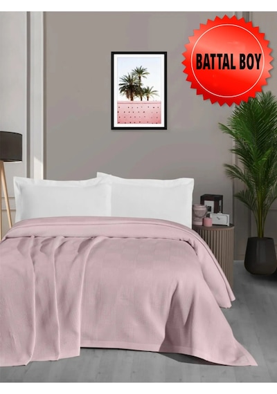 Mulberry Waflle Desenli Pike Battaniye %100 Pamuk Kalın İplik Yumuşak Battal Boy 240 x 260 Pembe