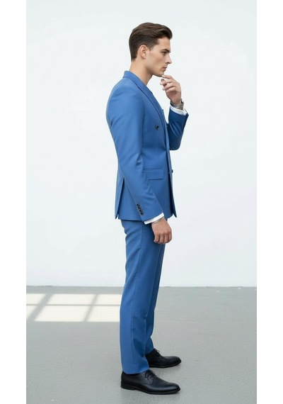 Plus Scorpion Gold Düğmeli Kruvaze Erkek Blazer Ceket Premium Kumaş, Slim Fit Şıklık Bebe Mavisi