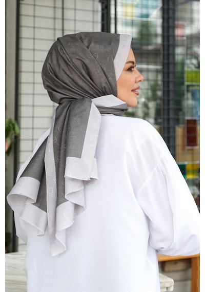 Premium Lux Original Monogram Şal İpek Vual, Yüksek Kalite, Hafif, Rahat, Şık, Tesettür, Shawl Füme