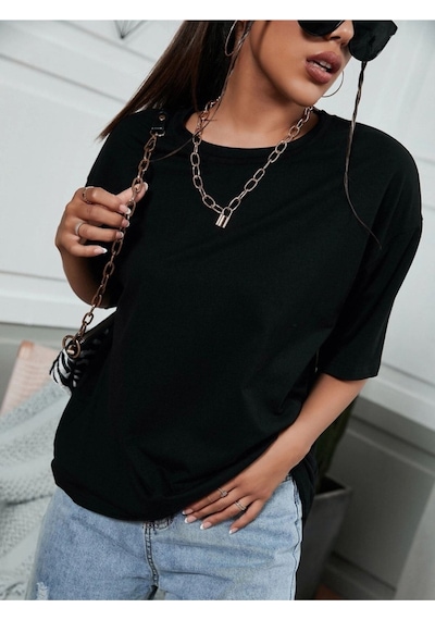 Kadın Siyah Oversize T-shirt Siyah