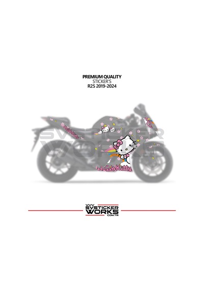 Yamaha R25 Hello Kitty Kaplama Sticker Motor Kaplama Modeli Hazır Kit 2019 / 2024 Uyumlu Gri