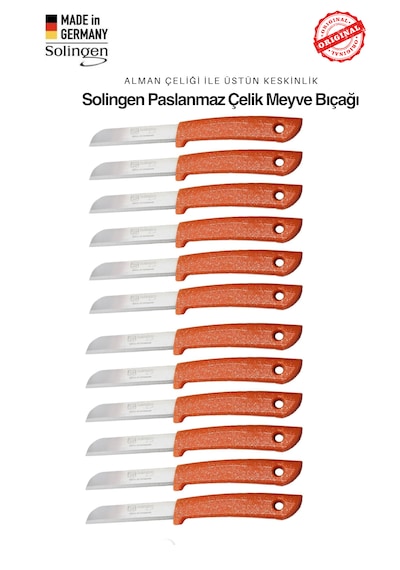 Solingen Profesyonel Turuncu Meyve Bıçağı Ultra Keskin Paslanmaz Çelik Mutfak Bıçağı - 12'li Set Turuncu